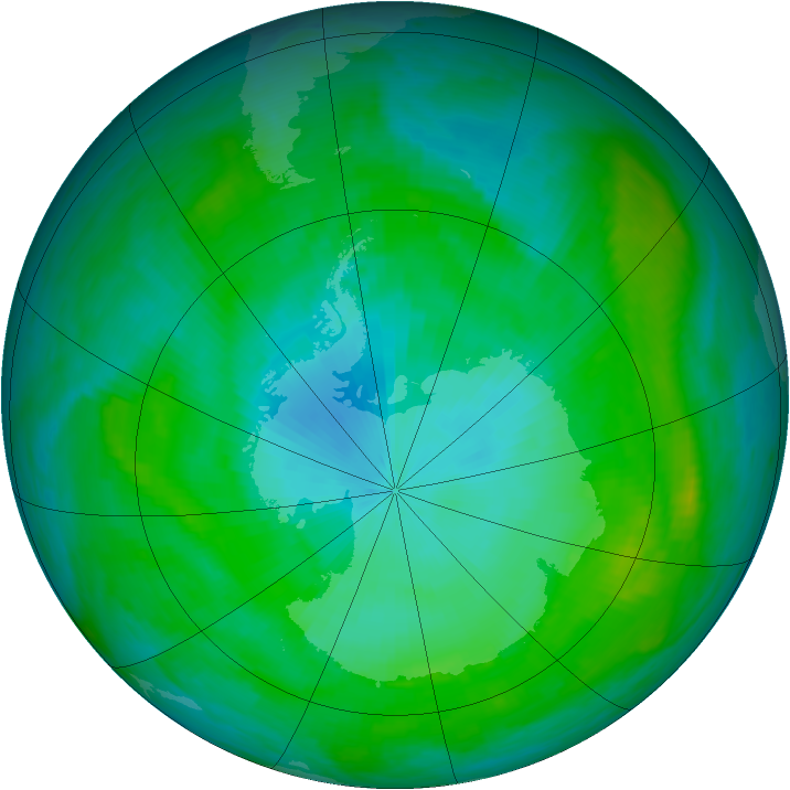 Antarctic ozone map for 29 January 1989